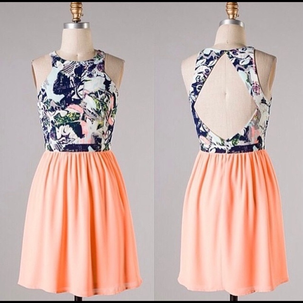 Orange & Blue Open Back Mini Dress